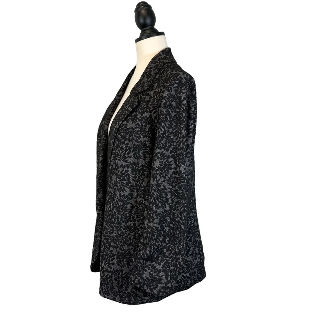 GNW Black Gray Jacket Open Front 3/4 Ruched Sleeve Size XL B34#56